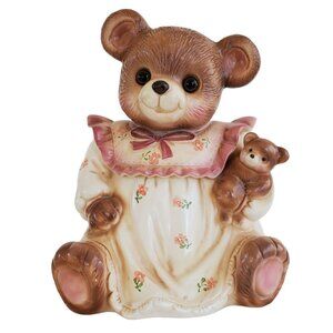 VTG 1980's Teddy Bear Cookie Jar Canister Kitchen Cottagecore Glass Eyes Japan